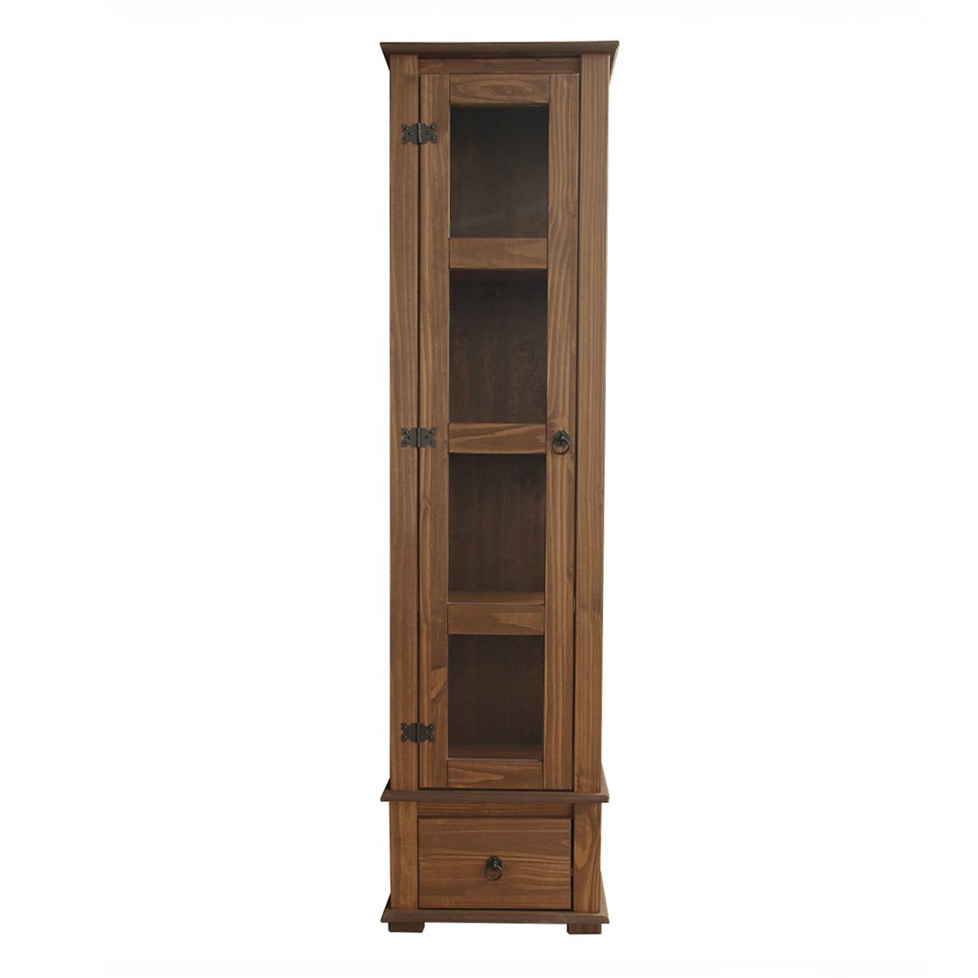 cristaleira torre de madeira rustica 1 porta 1 gaveta marrom escuro imbuia