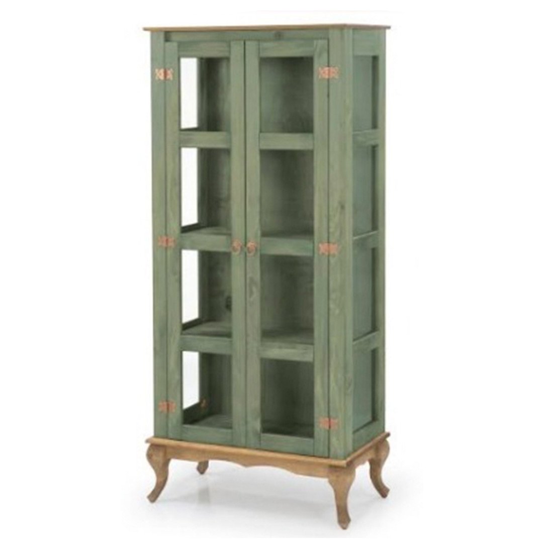 cristaleira de madeira rustica 2 portas luis xv cor verde kale