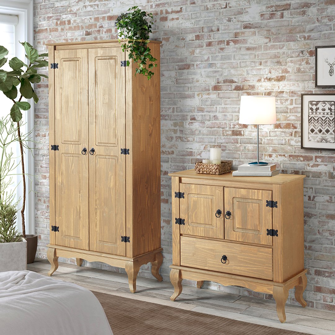 armario guarda roupa rustico duas portas em madeira luis xv