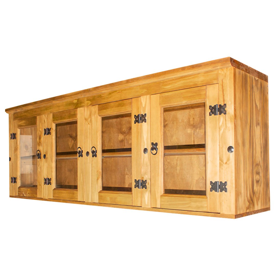 armario aereo rustico em madeira 160cm com 4 portas de vidro