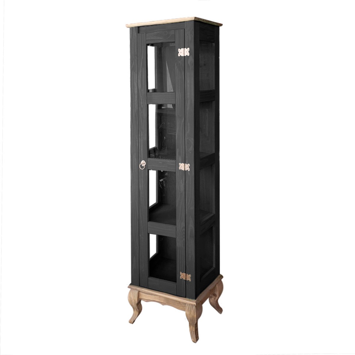 cristaleira torre em madeira rustica uma porta luis xv preta