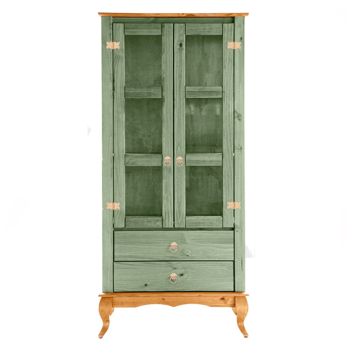 cristaleira em madeira rustica duas portas duas gavetas luis xv verde kale