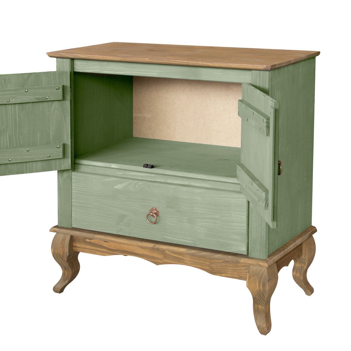 balcao multiuso rustico em madeira 2 portas 1 gaveta luis xv verde kale 80 cm