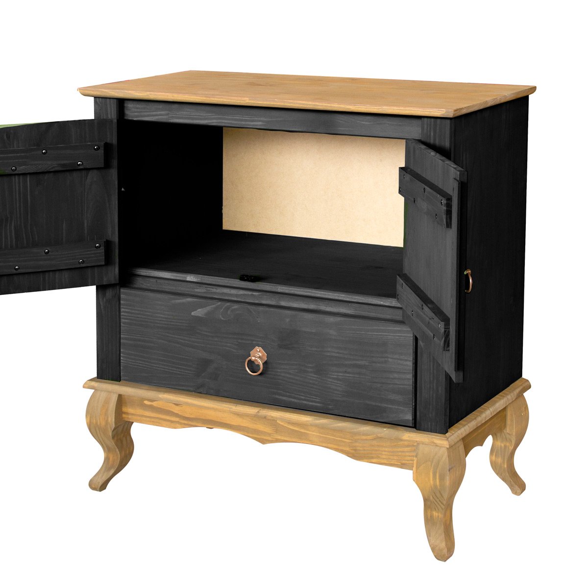 balcao multiuso rustico em madeira 2 portas 1 gaveta luis xv preto 80 cm