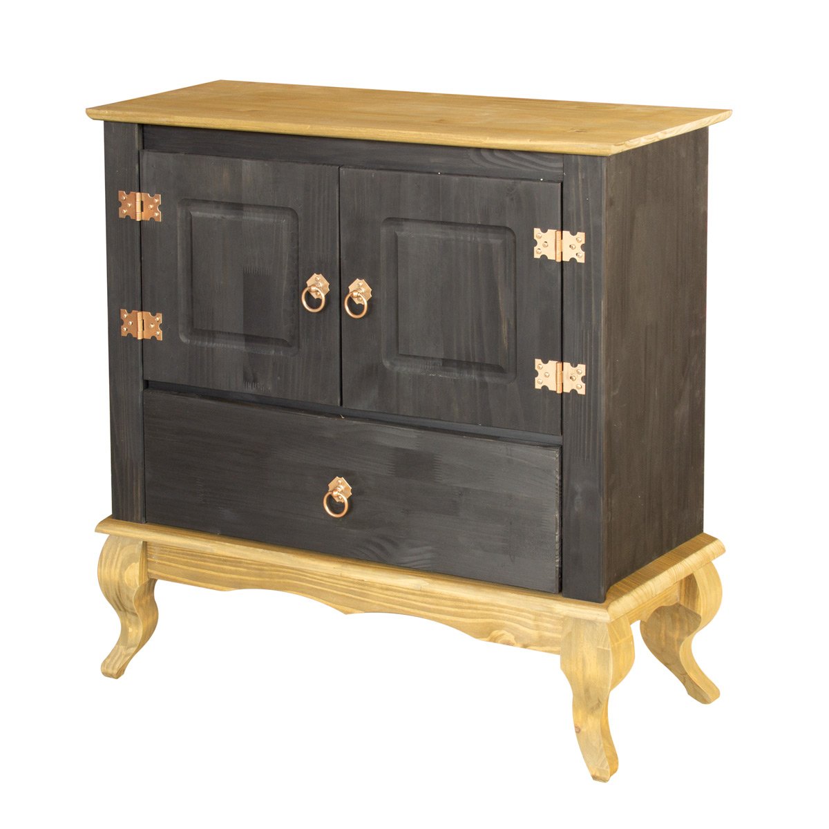 balcao multiuso rustico em madeira 2 portas 1 gaveta luis xv preto 80 cm