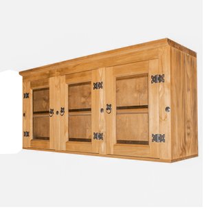 armario aereo rustico em madeira com 3 portas de vidro 120cm