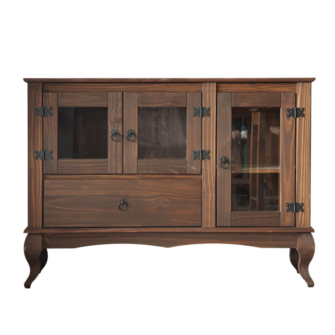 balcao multiuso rustico em madeira portas vidro marrom escuro luis xv