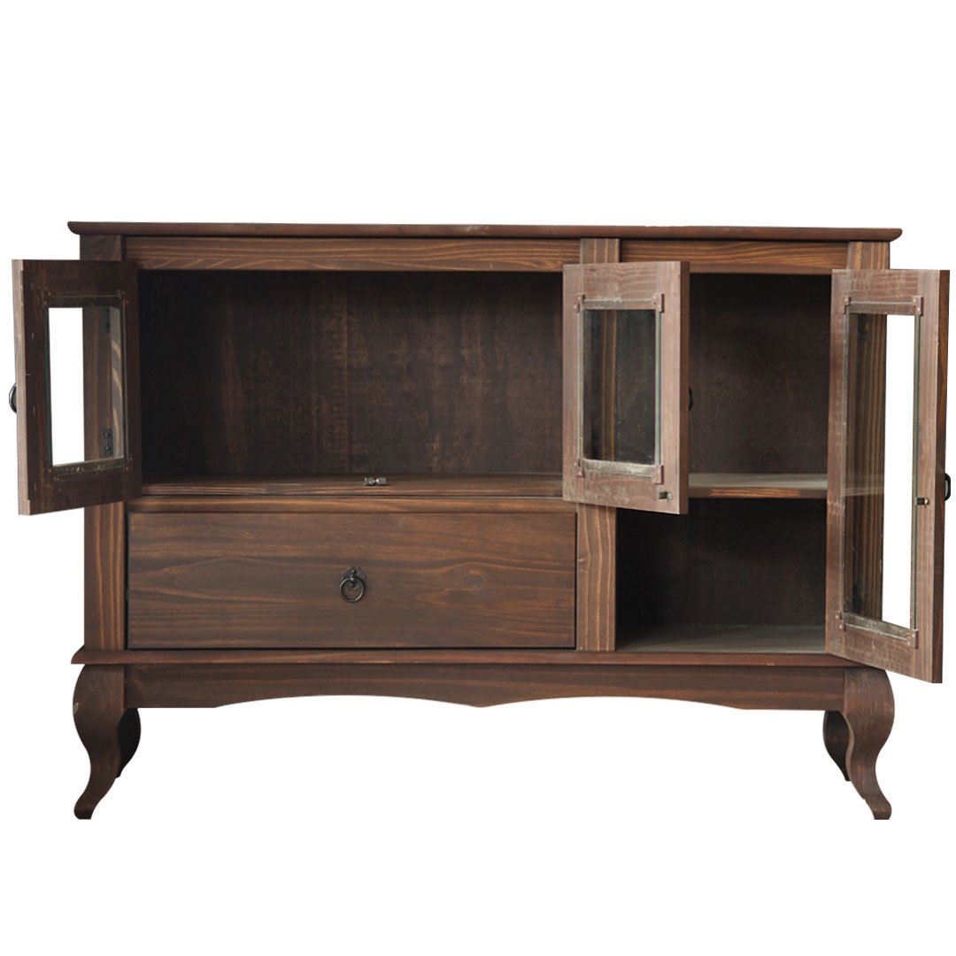 balcao multiuso rustico em madeira portas abertas marrom escuro luis xv