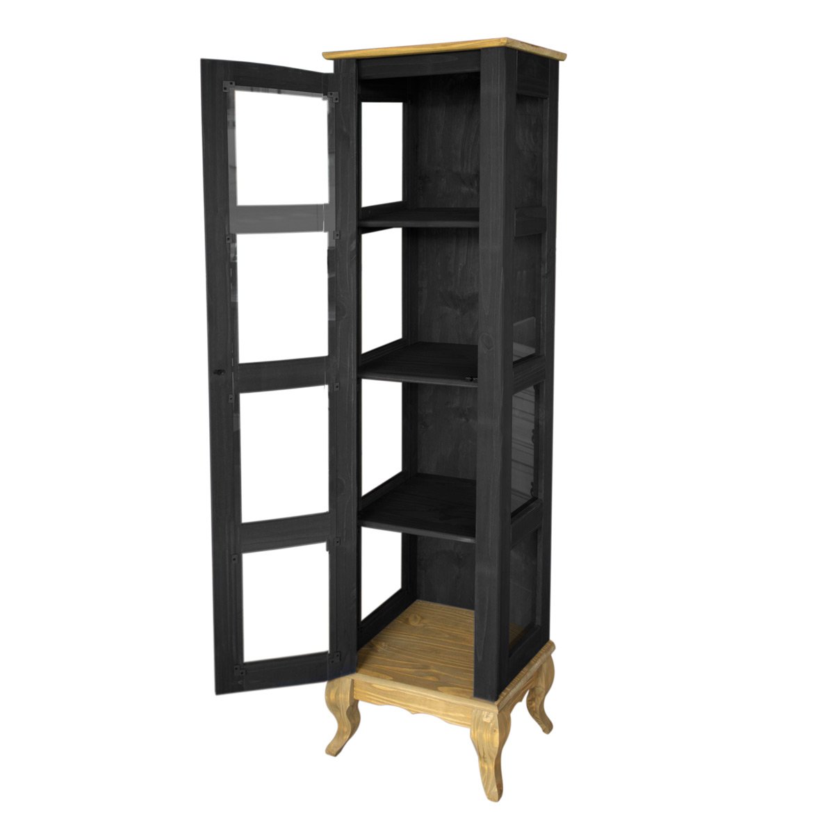 cristaleira torre em madeira rustica uma porta luis xv preta