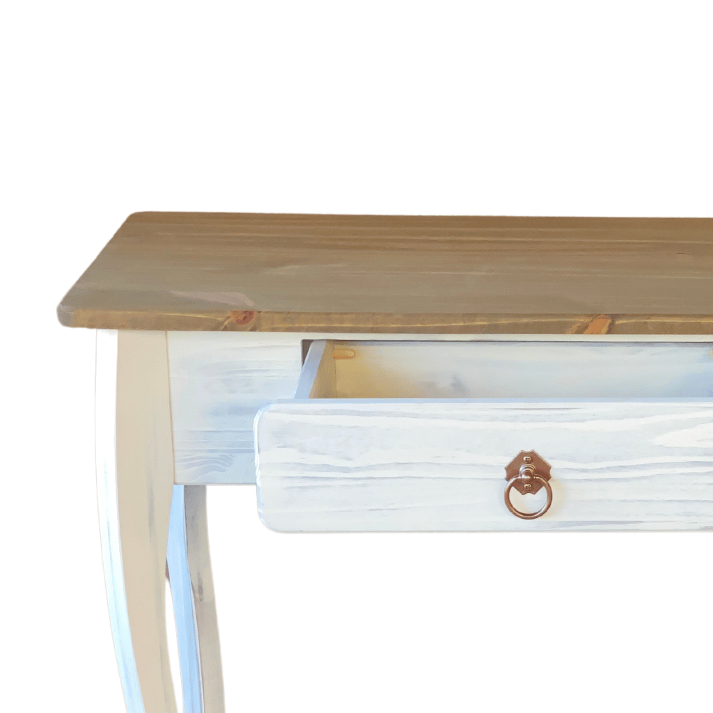 aparador rustico em madeira 77cm com gaveta escrivaninha branco envelhecido mel 3