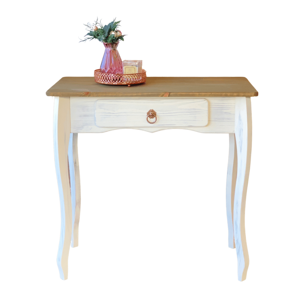 aparador rustico em madeira 77cm com gaveta escrivaninha branco envelhecido mel 4