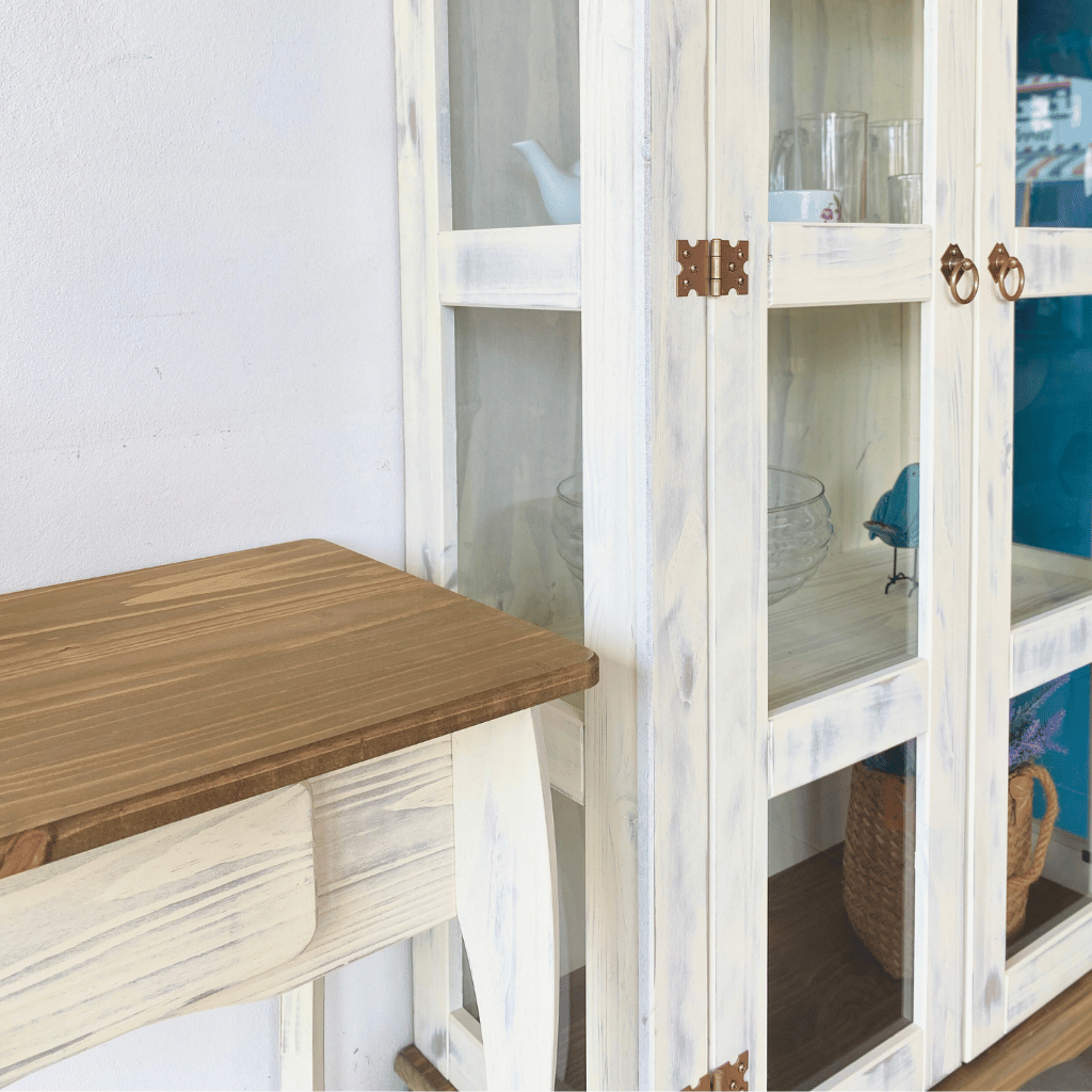 kit aparador rustico e cristaleira 2 portas branco envelhecido mel 5