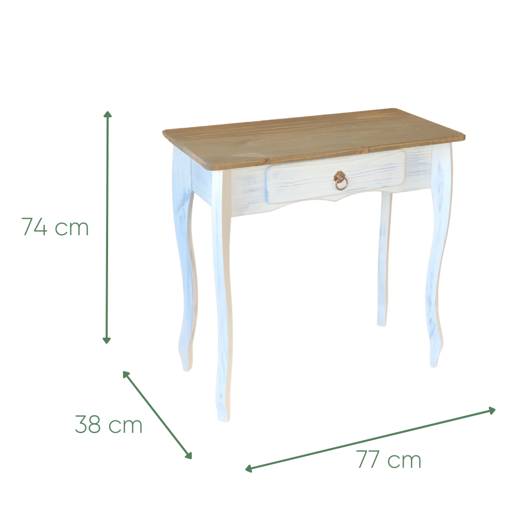 aparador rustico em madeira 77cm com gaveta escrivaninha branco envelhecido mel medidas