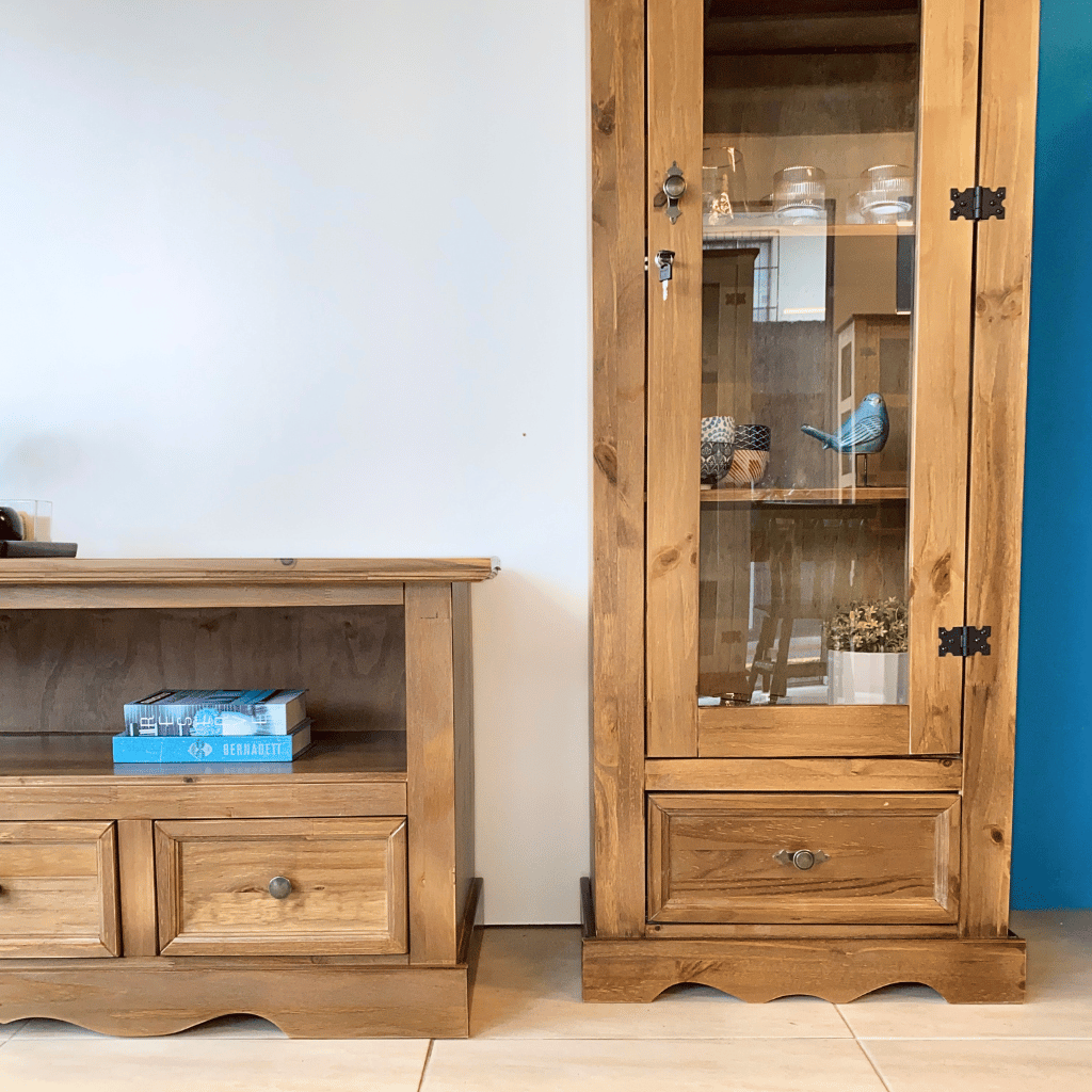 kit rack classico 3 gavetas e cristaleira torre castanho 1