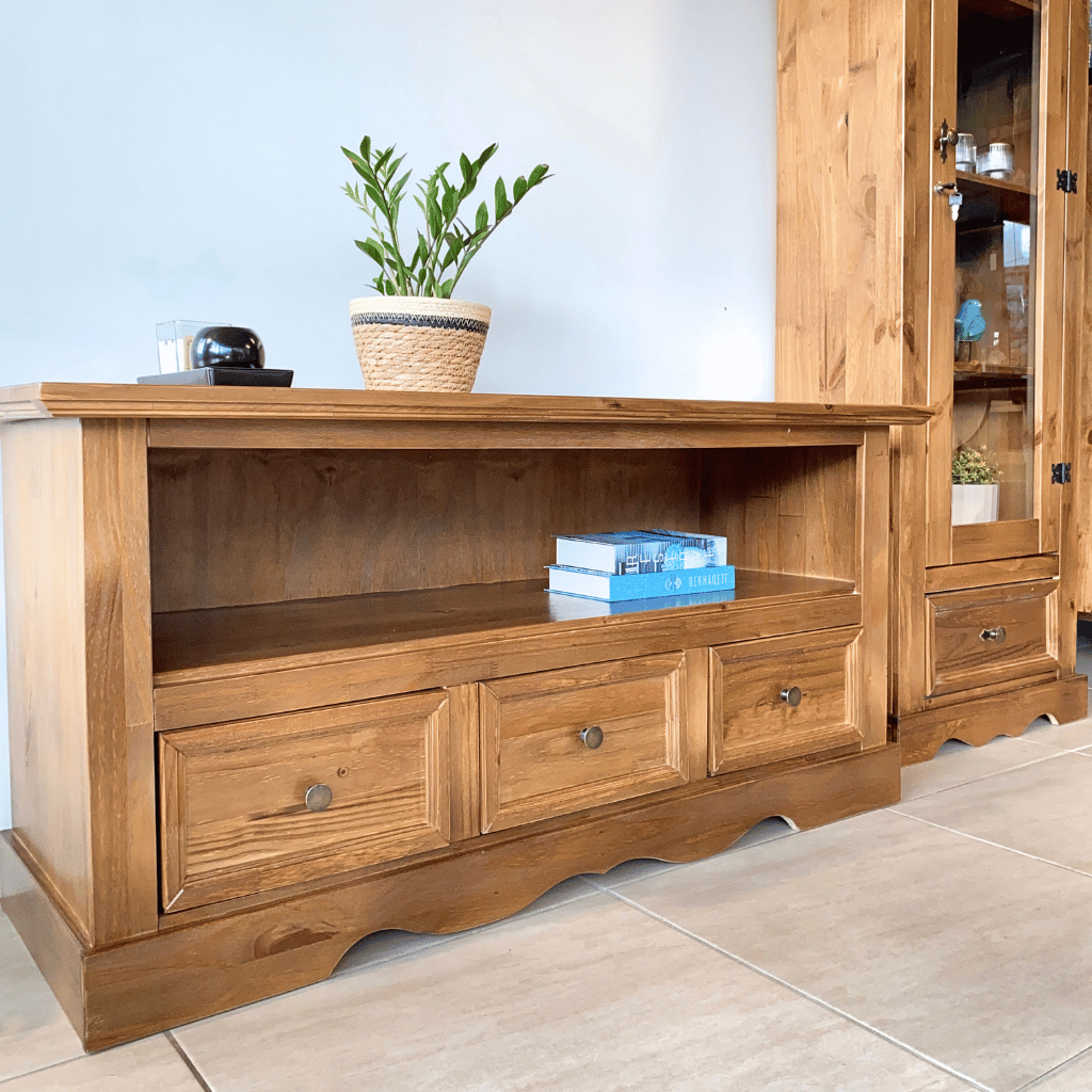 kit rack classico 3 gavetas e cristaleira torre castanho 4