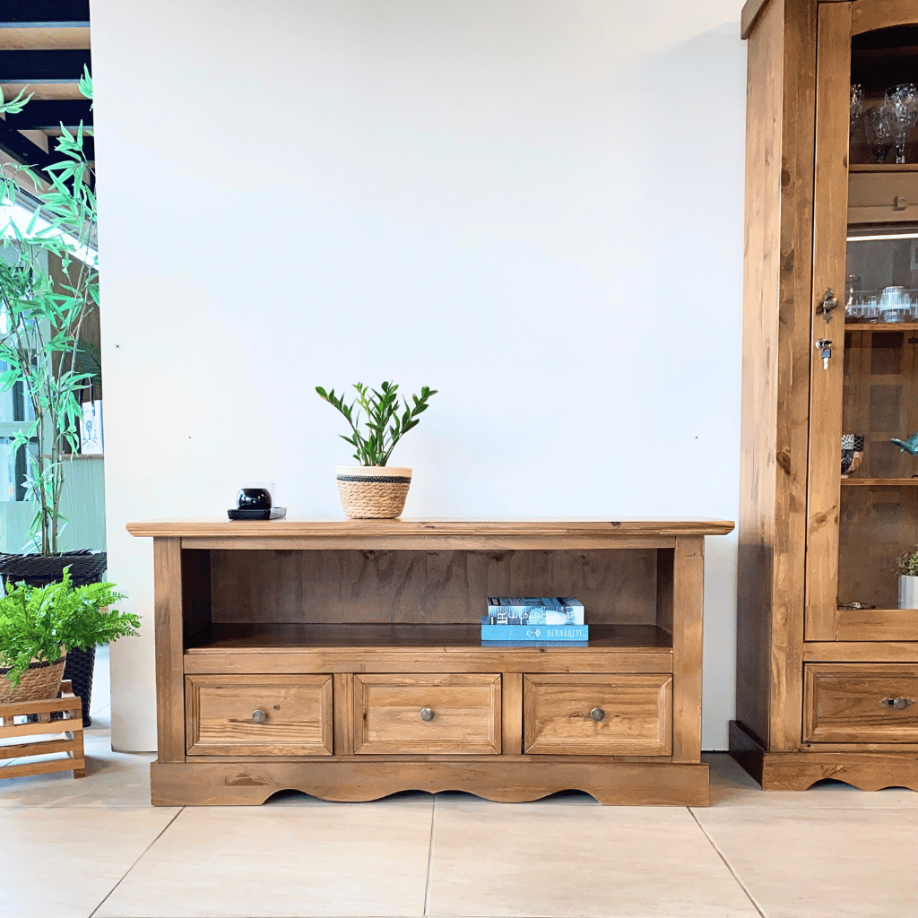 kit rack classico 3 gavetas e cristaleira torre castanho 5