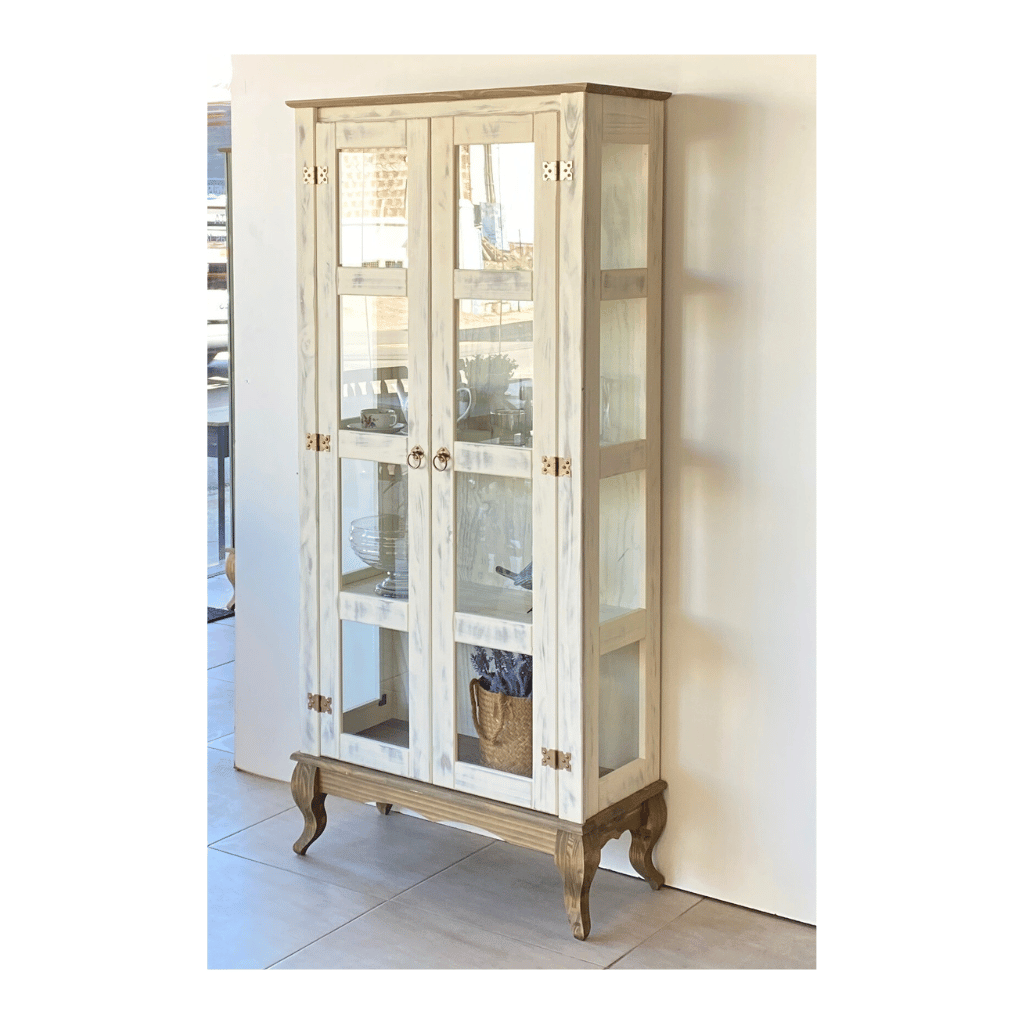 1 kit aparador rustico e cristaleira 2 portas branco envelhecido mel 1