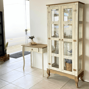 1 kit aparador rustico e cristaleira 2 portas branco envelhecido mel 2