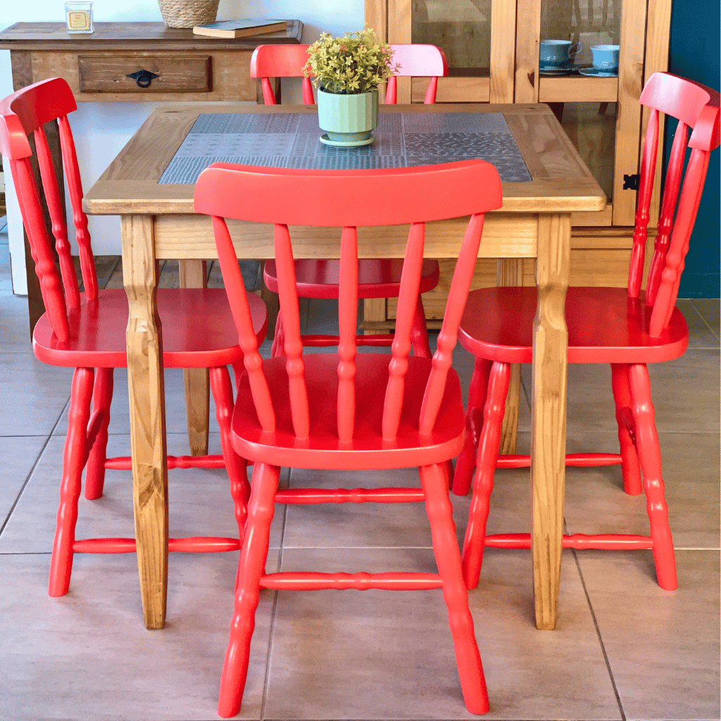 cadeira dolly parton watermelon e mesa quadrada ladrilhos 4