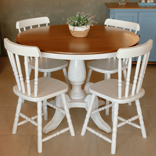 mesa de jantar redonda de madeira branca e mel 2