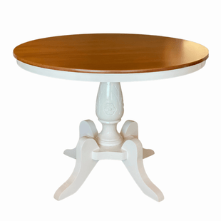 mesa de jantar redonda em madeira 110cm 4 lugares branco e mel