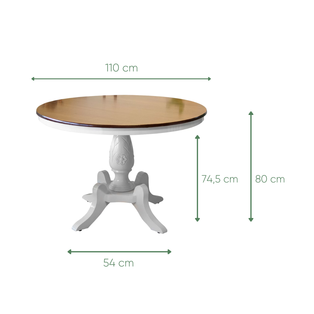 mesa redonda 110cm branco e imbuia