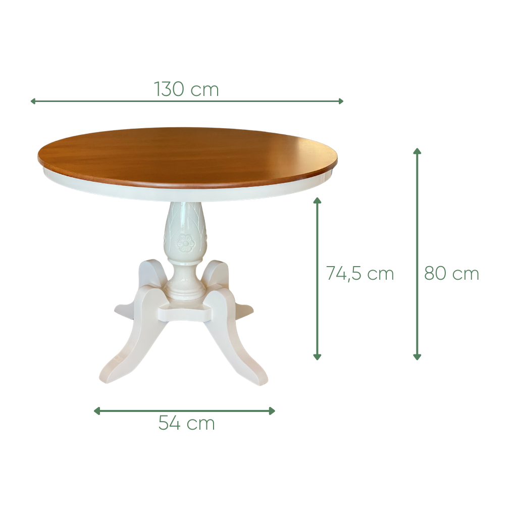 mesa redonda 130cm branco e mel