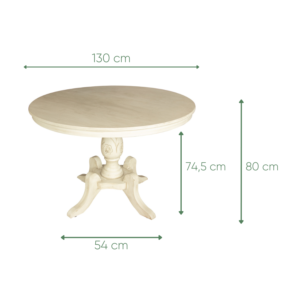 mesa redonda 130cm branco envelhecido