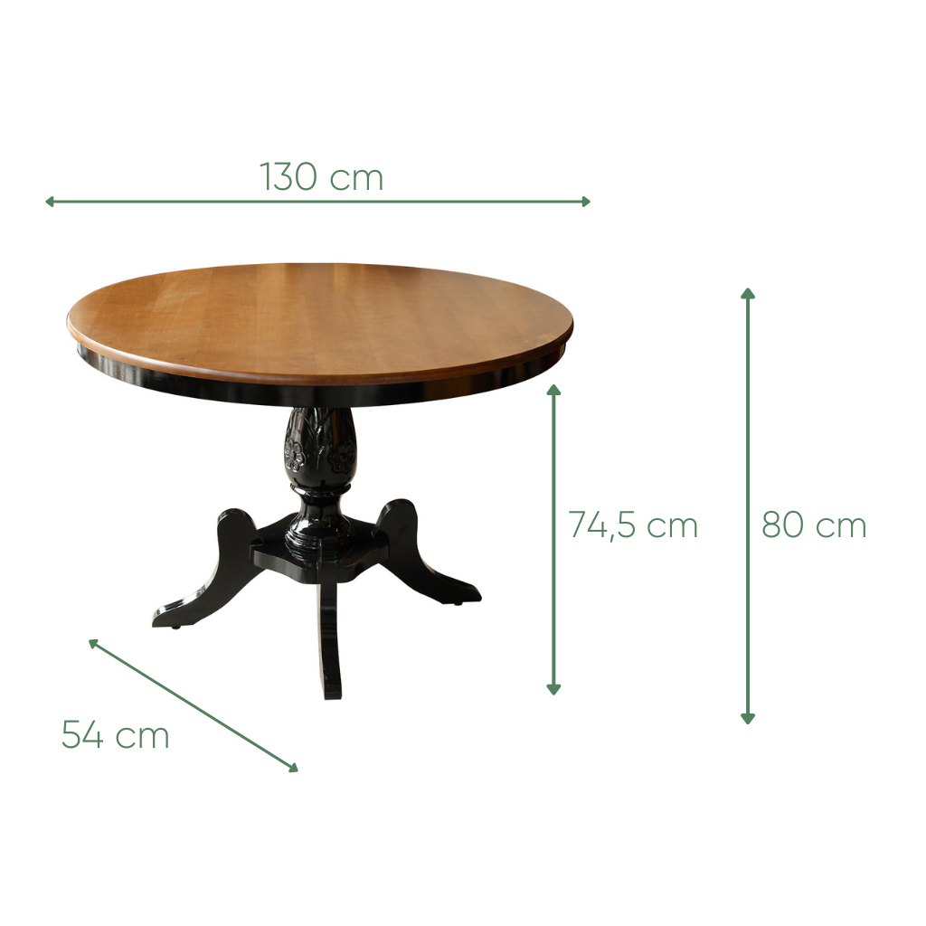 mesa redonda 130cm preto e imbuia