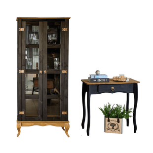 kit cristaleira 2 portas e aparador aurora em madeira preto