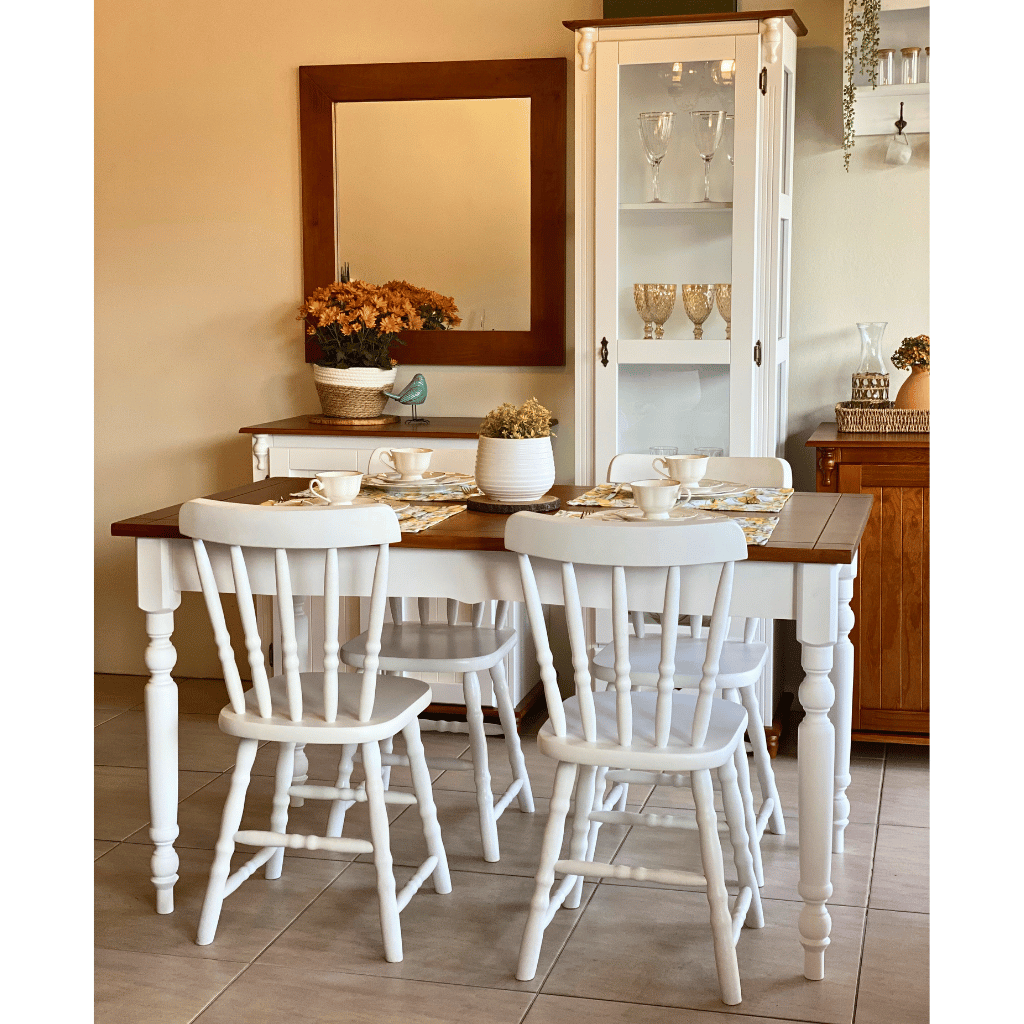 mesa de jantar 1 40 4 lugares pe torneado colonial classico e cadeiras country dolly parton 4