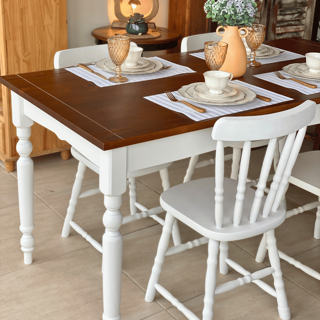 mesa de jantar retangular colonial pe torneado 6 lugares 1