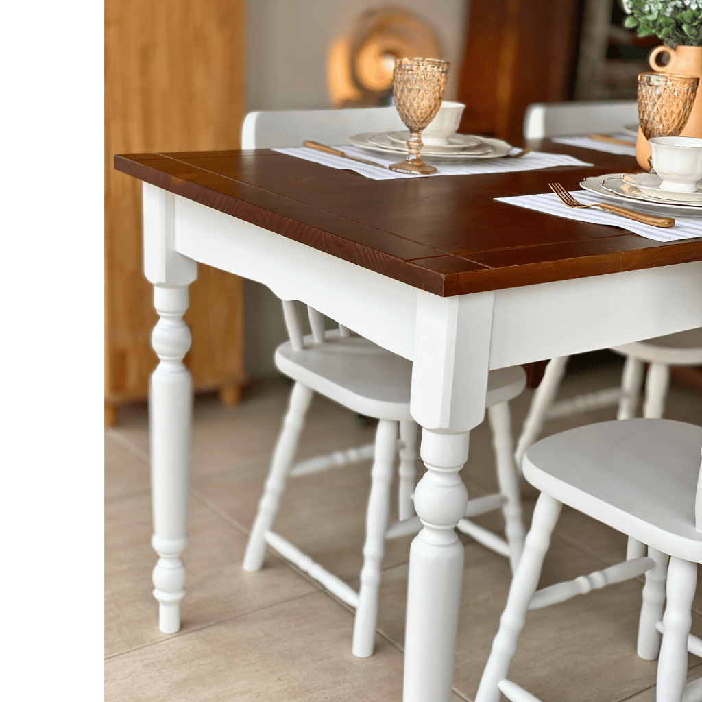 mesa de jantar retangular colonial pe torneado 6 lugares 6