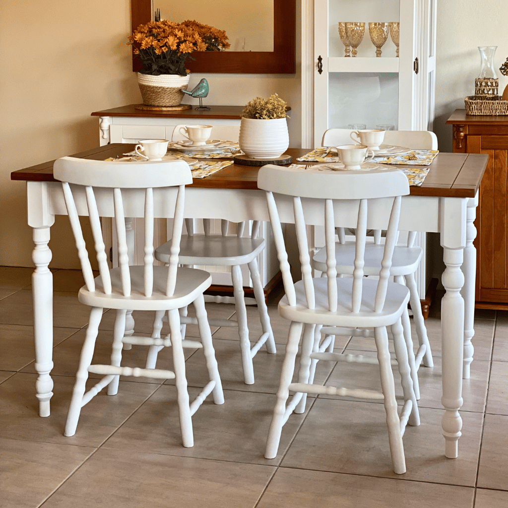 mesa de jantar 1 40 4 lugares pe torneado colonial classico e cadeiras country dolly parton capa